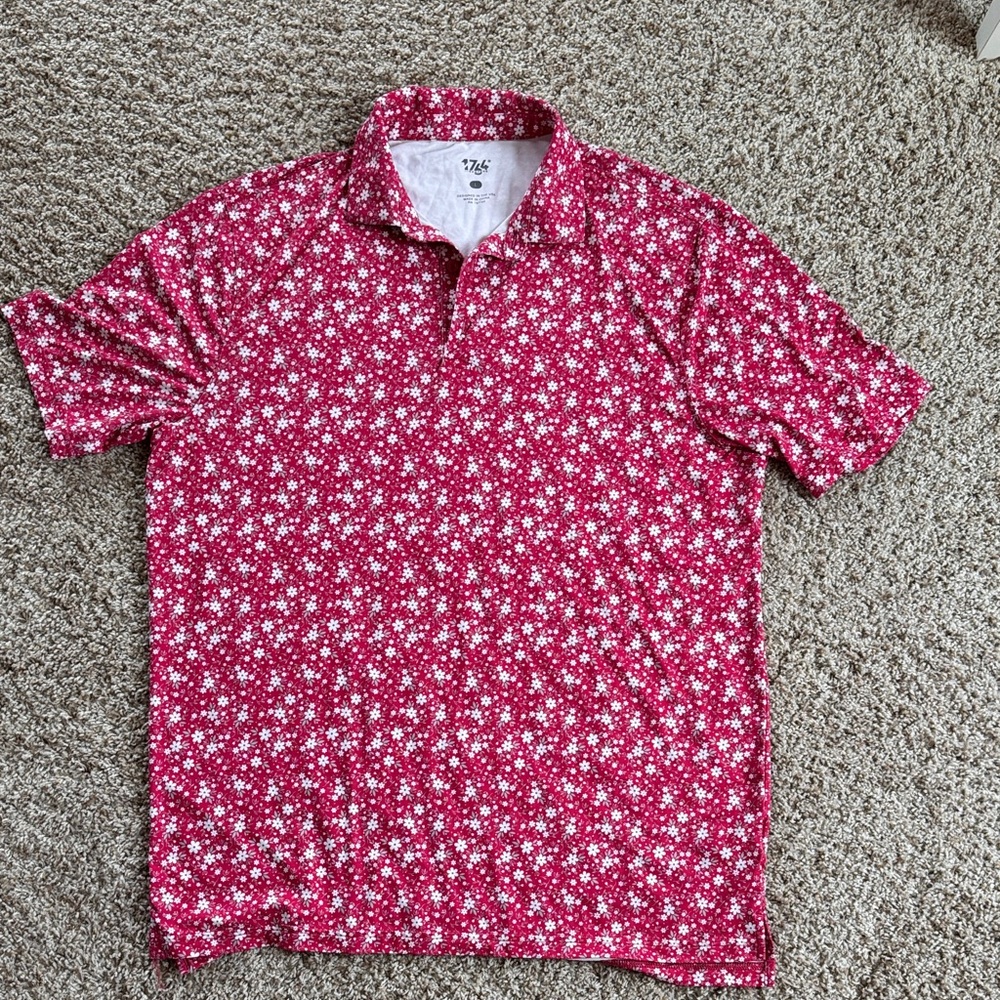 Signature Red and White Floral Button Down Golf Shirt